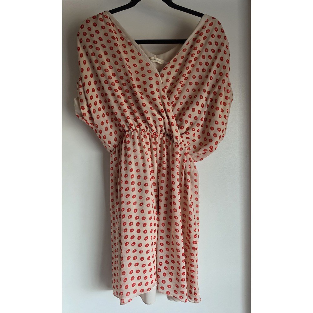 The Addison Story Silk Mini Dress M Beige Red Polka Dot V-Neck Short Sleeve
